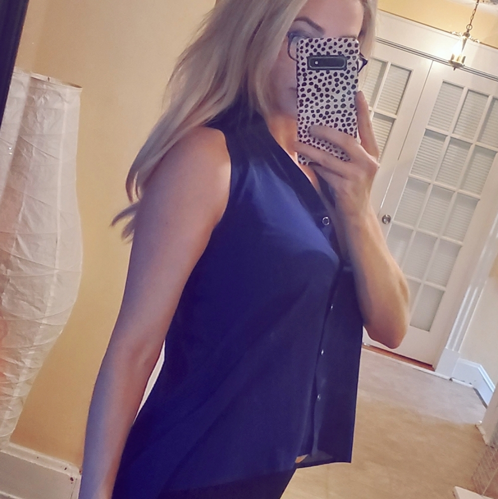 Sheer Asymmetrical navy blue top